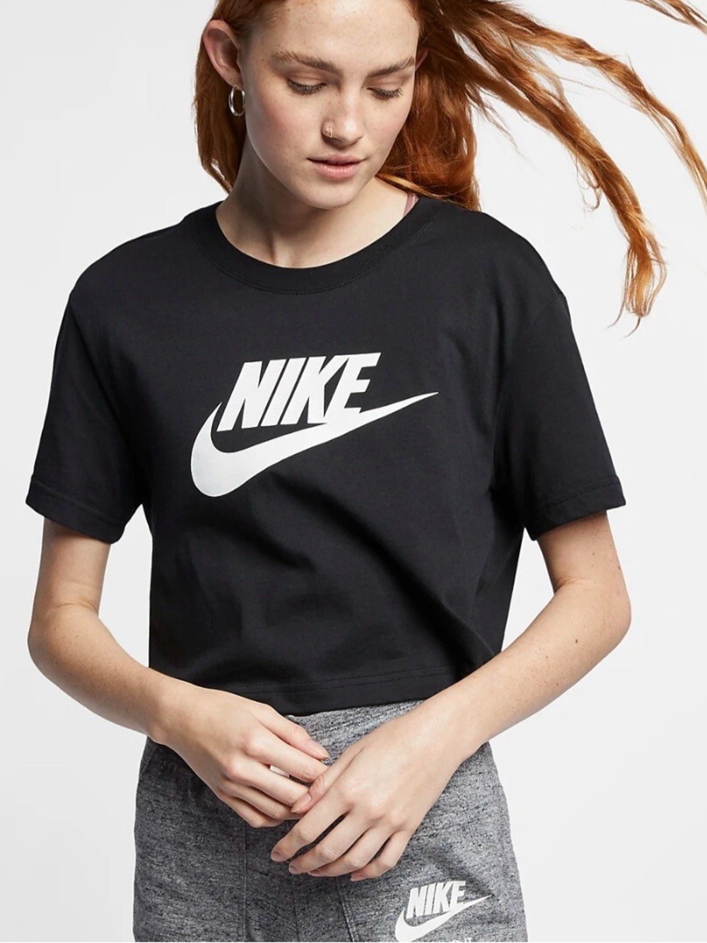 Nike Black Crop Tee with White Swoosh